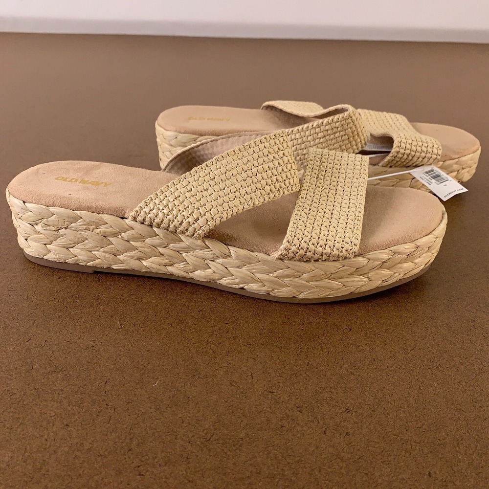 Old Navy Women's Shoe Size 10 Neutral Two Band Espadrille Platform Sandals NWT - Picture 2 of 11